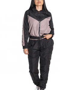 Conjunto Deportivo de 2 Piezas con Cremallera de Nailon y Paneles en Contraste, Chaqueta Cortavientos y Pantalón, Cuello Alto, para Mujer, Diseño Personalizado OEM - Product Image 1