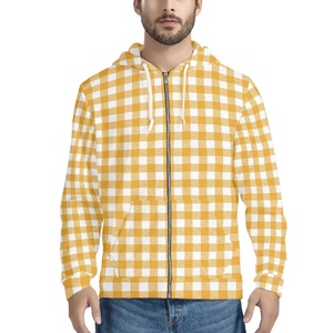Sweat à capuche zippé pour homme, motif à carreaux, impression par sublimation, polyester respirant, vêtement décontracté pour l'automne - Product Image 3