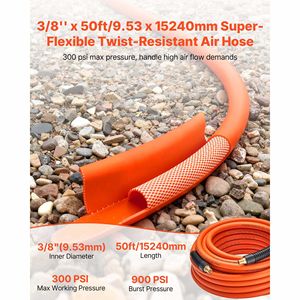 Tubo Flessibile per Compressore d'Aria in Gomma Anti-Piega 3/8'' x 50'' 300 PSI con Raccordi in Ottone MNPT Solido da 1/4'' Superficie Liscia Tubi Pneumatici - Product Image 2