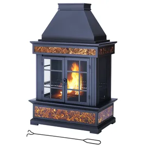Chimenea de hierro para exteriores con cubierta para lluvia y pica para leña, 56.5 pulgadas de alto, para calefacción de patio con leña - Product Image 2