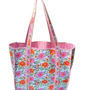 Bolso Tote Acolchado de Algodón Indio Hecho a Mano, Bolso de Hombro Estilo Boho Floral, Bolso de Compras Reutilizable para el Mercado y Uso Diario - Product Image 3