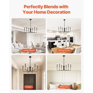 Lustre moderne à 6 lumières de style farmhouse, hauteur réglable, noir, luminaire suspendu pour salle à manger, certifié CE - Product Image 6