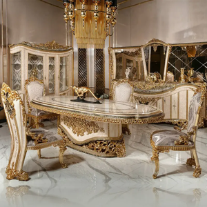 Juego de Muebles de Comedor de Alta Gama Estilo Turco, Lujoso y Real, Tallado a Mano, Acabado Dorado, para Uso en Villas y Resorts - Product Image 1