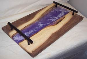 New Designs Disposable Handmade Natural Wood Resin Acacia Round Shape Serving Tray - Product Image 2