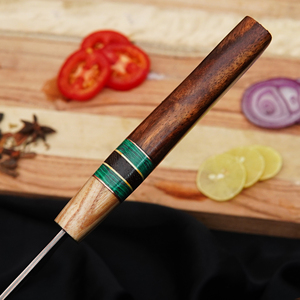 Couteau de chef en acier Damas, fait main, finition haute brillance, lame en acier inoxydable 440C, manche en bois, étui en cuir, cuisine professionnelle - Product Image 3