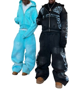 Econex Sports 2025 Survêtement à capuche personnalisé pour l'hiver Pantalon de survêtement à capuche zippé surdimensionné lavé à l'acide - Product Image 1