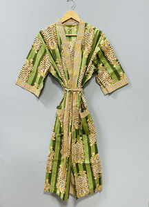 Bata Kimono Larga de Algodón Suave con Estampado de Tigre y Flores, Cuello en V, Cierre con Cordón, Estilo Indio, Lujo Clásico, Verano/Invierno - Product Image 2