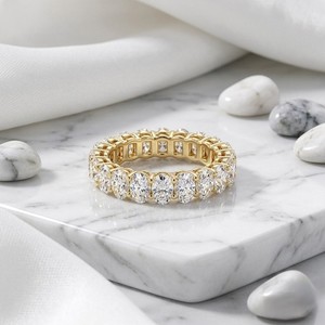 5.10CTW Vintage Oval Cut Lab Grown Diamonds Prong <b>Set</b> <b>Gold</b> Plated for Certified Eternity <b>Ring</b> - Product Image 1