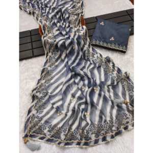 Sari de Diseño con Estampado Digital y Bordado, Otros Accesorios Étnicos - Product Image 2