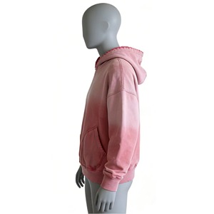 Sweat à capuche zippé pour homme, style streetwear, délavé soleil, effet usé, broderie, délavage acide, épais, avec strass, fabrication sur mesure - Product Image 4