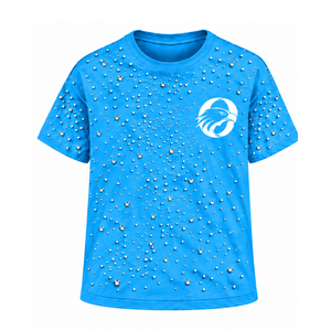 Camiseta Unisex Azul Claro con Perlas, Elegante Camiseta de Cuello Redondo y Manga Corta con Adornos de Perlas para Ropa Urbana y Moda Diaria - Product Image 1