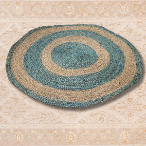 Plaques rondes en jonc de mer à rayures bleues concentriques, tissées à la main, pour la décoration intérieure et les applications de table - Product Image 4
