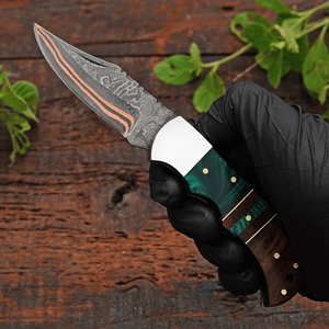 Couteau de poche pliant réglable, fait main, forgé à la main, avec manche en bois, lame en acier au carbone, étui en cuir, finition haute brillance - Product Image 2
