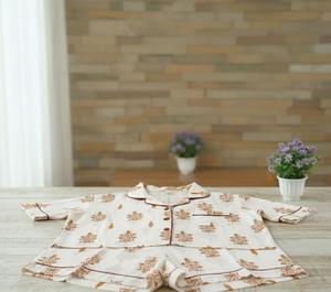 Ensemble de pyjama personnalisé en coton tissé thermique imprimé floral à la main indien pour femmes et hommes, manches longues, mode estivale - Product Image 3