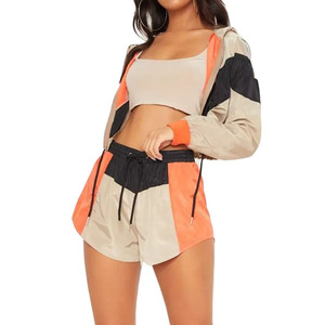 Women's Solid Hooded Sports Wear <b>Set</b> with Shorts and <b>Crop</b> <b>Top</b> Breathable Spandex/Cotton Quick Dry Waterproof Winter Sporty Style - Product Image 1