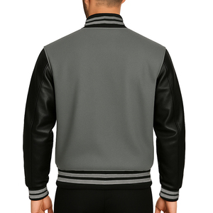 Men’s Heavyweight Varsity <b>Letterman</b> <b>Jacket</b> Custom College Bomber <b>Jacket</b> with Leather Sleeves Snap Button Closure Embroidery - Product Image 2