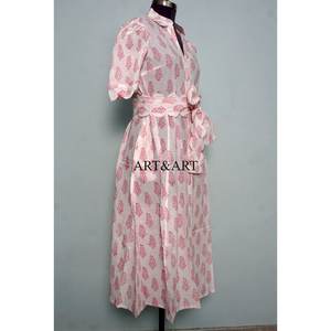 Robe trapèze en pur coton pour femme, imprimée à la main motif floral, style décontracté et élégant, idéale pour le quotidien et les fêtes, simple, lavable - Product Image 5