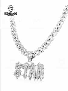 Collar con Colgante de Letra Gótica Personalizado, Totalmente Cubierto de Diamantes, Cadena Cubana, Joyería Fina de Lujo, Estilo Hip Hop Urbano - Product Image 1