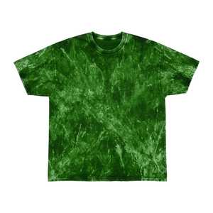 T-shirt vert tie-dye à manches courtes et col rond pour homme, style décontracté en coton tricoté, coupe classique, motif uni - Product Image 1