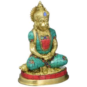 Sculpture Lord Hanuman de 7 pouces faite à la main en laiton Dhyana Mudra pour cadeaux Fabriqué en Inde - Product Image 1