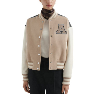 Chaqueta Varsity de Invierno para Mujer 2026 de Alta Calidad, Personalizada, con Cuerpo de Lana, Mangas de Cuero, Bordado Chenille y Frente de Algodón Transpirable - Product Image 2