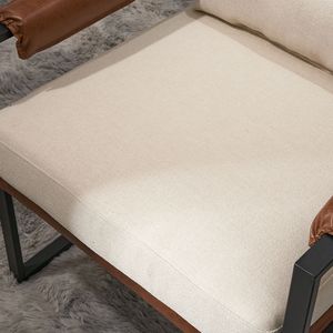 Fauteuil d'appoint en fer avec accoudoirs en cuir beige marron nid d'abeille, chaise de loisirs d'intérieur - Product Image 2