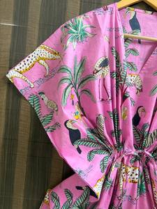 Vestido Kaftán de Algodón con Estampado Floral Rosa para Mujer, Estilo Informal, para la Playa, para el Verano, Estilo Bohemio - Product Image 6