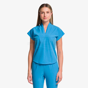 Women Blue Scrub Set Short Sleeve V-Neck Top And Pants Polyester Woven Hospital Uniform For Medical Staff - Product Image 4