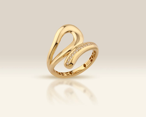 14K Yellow Gold Lab Diamond <b>Ring</b> Infinite Ribbon <b>Statement</b> <b>Ring</b> Modern Flowing Bypass Wave Band for Women Elegant Fine Jewelry - Product Image 6