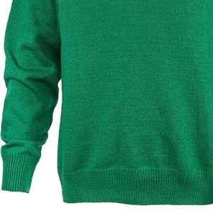 เสื้อสเวตเตอร์คอวีสีเขียวสำหรับผู้หญิง แต่งขอบสีชมพูและแถบลายที่แขนเสื้อ แบบลำลองถักนิตติ้งแขนยาว สไตล์คอลลาจ - Product Image 4