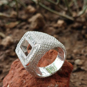 925 Sterling Silver Rhodium Plated Iced Out Engagement <b>Ring</b> Baguette Round Cut Moissanite Diamond <b>Initial</b> Hip Hop Style Jewelry - Product Image 3