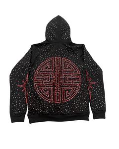 Sudadera con capucha desgastada lavada con ácido de gran tamaño para hombre 500GSM 100% algodón French Terry Sun Faded Rhinestone bordado pantalla - Product Image 6