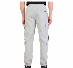 Light Grey 100% Polyester Woven Tapered Fit Casual <b>Trousers</b> with <b>Elastic</b> Waist Breathable & Quick Dry Lightweight for <b>Men</b> - Product Image 5