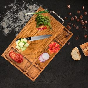 Tabla de Cortar Rectangular de Madera de Acacia Duradera con Certificación FSC, con Compartimentos Integrados y Ranuras para Jugos, para Servir Queso y Pizza - Product Image 4