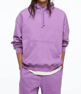 Sudadera con Capucha Morada Extra Grande para Hombre, de Felpa, Color Sólido, Corte Casual, Largo Regular, 100% Algodón, Transpirable, Tejida, para Otoño - Product Image 4