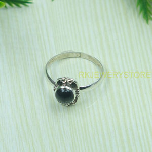 Natural <b>Black</b> Onyx <b>Ring</b> 925 Sterling <b>Silver</b> Handmade Vintage Filigree <b>Ring</b> Round Cabochon Gemstone Women Boho Jewelry for Unisex - Product Image 3