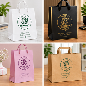 Bolsa de Regalo de Papel Kraft Personalizada con Asa Troquelada, Bolsa de Compras para Boutique, Empaque para Llevar - Product Image 5