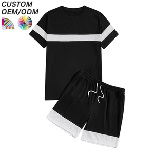 Conjunto de Camiseta y Pantalón Corto de Dos Piezas para Hombre, Informal, de Punto, Transpirable, de Algodón, para Verano, Estilo Urbano, con Logotipo Personalizado Serigrafiado, OEM - Product Image 1