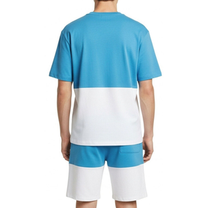 Ensemble T-shirt et short pour homme de bonne qualité, motif uni, col montant, tricoté, respirant, pour l'été, 100% coton, personnalisable - Product Image 2