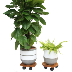 Carrito de plantas de madera para exteriores con ruedas, maceta redonda con ruedas de madera, soporte para mover dimensiones de 30x30cm - Product Image 6