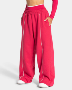 Ensemble de survêtement en molleton 100 % coton pour femme, rouge cerise, coupe droite, longueur intégrale, poches latérales, passepoil, séchage rapide, style urbain - Product Image 5