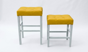 Ensemble de 2 tabourets de bar et de comptoir en cuir PU, ensemble de tabourets capitonnés en cuir PU, ensemble de tabourets rembourrés en PU avec structure en bois massif, hauteur bar et comptoir - Product Image 3