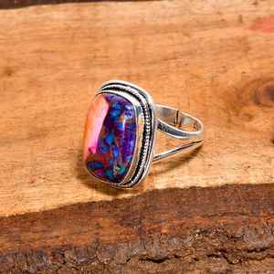 Bague vintage style huître turquoise en cuivre réglable, argent sterling 925, bijoux faits à la main, cadeau pour femme - Product Image 2