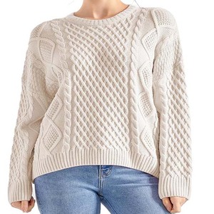 Women's Oversized Y2K Style Cable Knit Fall Winter <b>Sweater</b> Soft Cozy Chunky Pullover <b>Crewneck</b> Fashionable Textured - Product Image 1