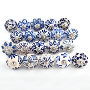 Handmade Round Purple and <b>White</b> Leafy Pattern Ceramic <b>Knobs</b> Wardrobe Dresser Drawers Kitchen <b>Door</b> Handle for Home - Product Image 6