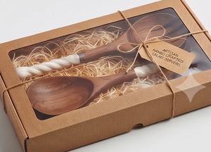 Natural Wood Cutlery Set Of 2 Matte Finish With White Handle Ideal For Home Dining Kitchenware And Wedding <b>Table</b> <b>Spoon</b> Set - Product Image 4