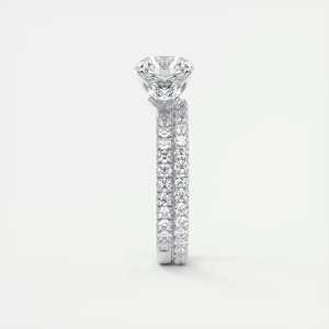 Bague de fiançailles à trois pierres avec diamants ronds de laboratoire de 2,50 carats et pavé français 3/4 en or blanc 14 carats - Product Image 3