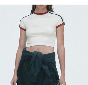 Custom Summer Screen Print Raglan Sleeve Crop Top Baby Tee <b>Y2K</b> Streetwear Color Blocked Cotton Casual Spring Summer Wear - Product Image 5