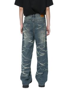 Jeans évasés vintage personnalisés pour hommes coupe ample droite de haute qualité mi Baggy Denim pantalon bouton imprimé lumière High Street - Product Image 2