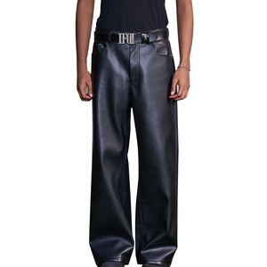 Pantalones Anchos Unisex de Piel Sintética Personalizados, Estilo Urbano, Estampado Gráfico, Cintura Alta, Casuales, Venta al Por Mayor OEM Premium - Product Image 4